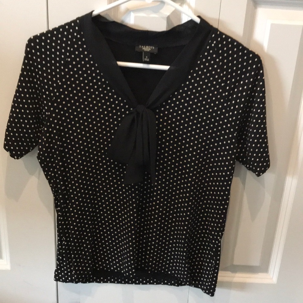 Talbots small Black and Tan Polka bow top
